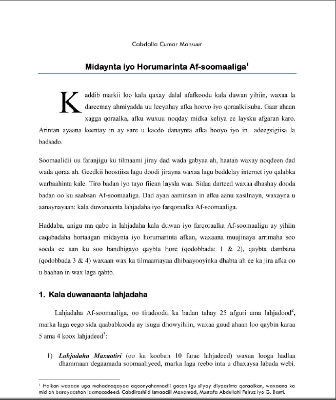 Midaynta iyo Horumarinta Af-soomaaliga